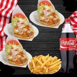 3 Kebab + 1 Patatas + Coca-Cola 2 L.
