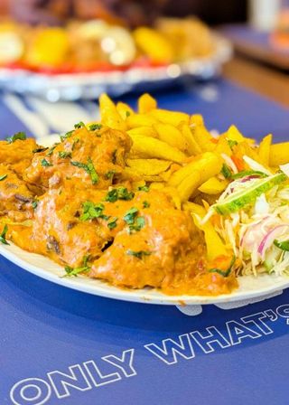 Chicken curry with chips