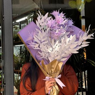 Bouquet Artificiel 3 tiges Violet & 2 tiges feuillage Blanc