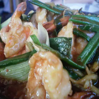98. Gambas con cebolletas a la plancha