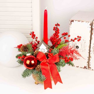 Aranjament Craciun cu funda si lumanare