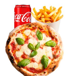 Combo 1: pizza margherita, patatas fritas y bebida  
