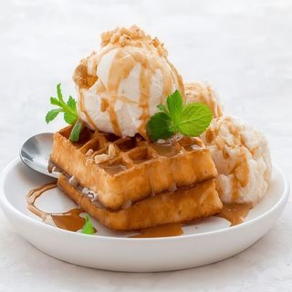 Gofre Con Helado Y Sirope De Chocolate