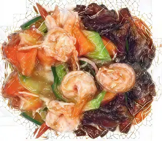 Riori  gamberi con verdure miste