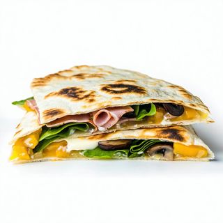 Piadina con cotto, fontina, funghi e lattuga