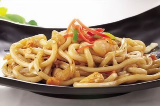 虾乌面 Spaghetti udon con gamberi