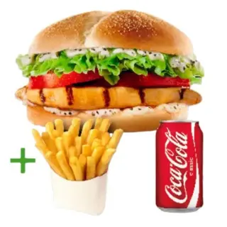 Mega Burger Carne Con Patatas Y Bebida