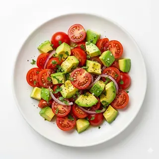 Ensalada De Tomate, Cebolla, aguacate, ajo frito