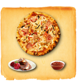 OFERTA  Pizza Prosciutto e Funghi + 1 Clatita cu ciocolata + 1 doza de suc pepsi