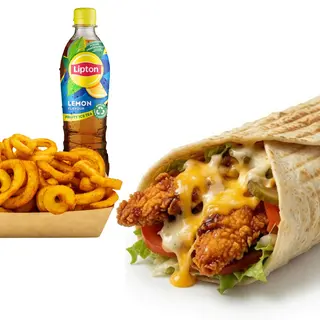 Tenders Wrap + Frytki Kręcone małe & DIP 50ml + Lipton Lemon 0,5l