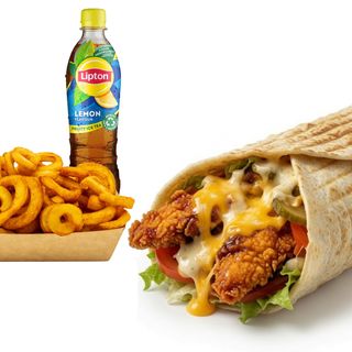 Tenders Wrap + Frytki Kręcone małe & DIP 50ml + Lipton Lemon 0,5l