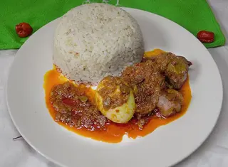 Ofada with Titus, Plantain and Egg