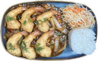 213.Krewetki królewskie z warzywami