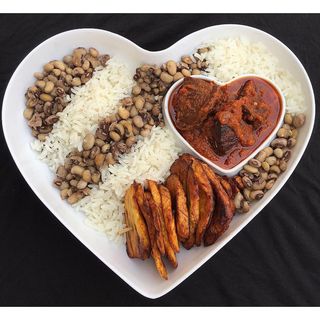 White rice/beans /plantain/ fish