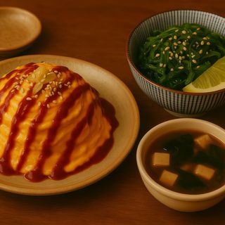Omurice+sopa miso+wakame