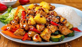 მობრაწული ქათმის ნაჭრები ანანასით