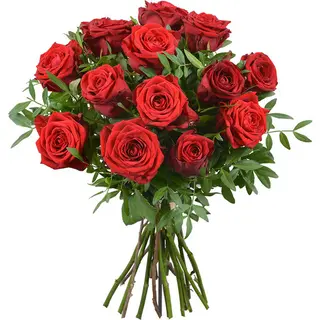 Ramo 12 Rosas Rojas Decoradas con Aderezo de Temporada