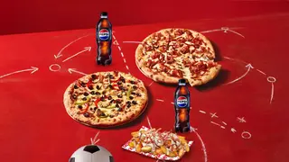 2 Pizzas medianas + Patatas top bacon + 2 bebidas