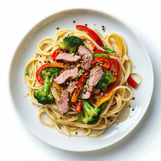 160. Ramen saltato con verdure , maiale