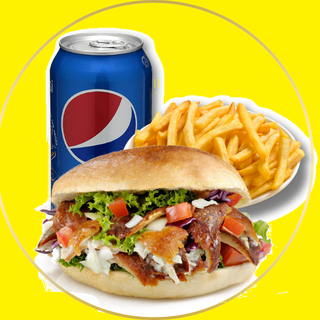 Kebab patats y bebida