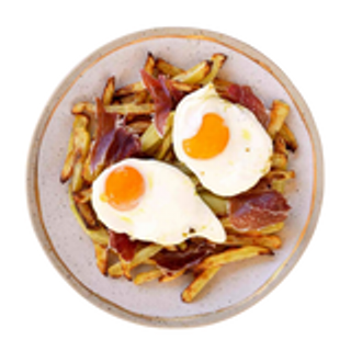 Huevos con patatas fritas y de jamón ibérico