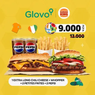Bk85 - 1 Extra Long Chili Cheese + 1 Whopper + 2 Petite Frite+ 2 Pepsi
