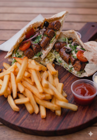 Makloub Merguez, Frites