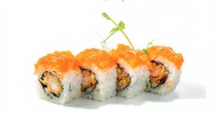 160. Uramaki de Tempura y Salmón Picante (4 Pzs.)