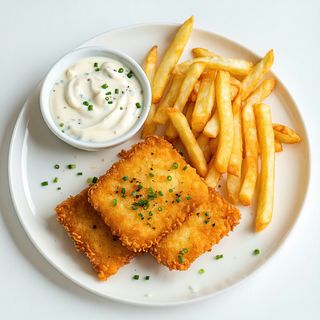 Cascaval pane cu cartofi prajiti si sos de maioneza