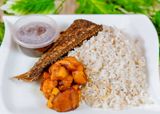 Ofada rice + Croaker fish + Plantain