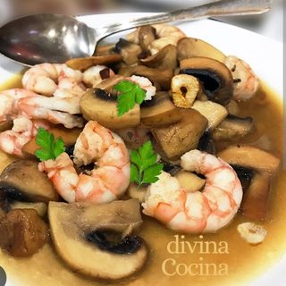 Salteado de Champiñon y Gambas