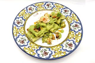 Paccheri gamberi. Broccoli e tarallo