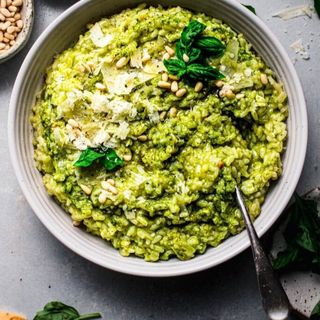 Risotto De Pesto Con Queso Vegano