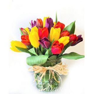 Стъклена кашпа с лалета 23 бр