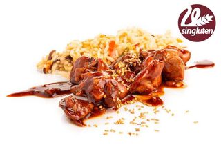 Pollo salsa Teriyaki arroz con verduras