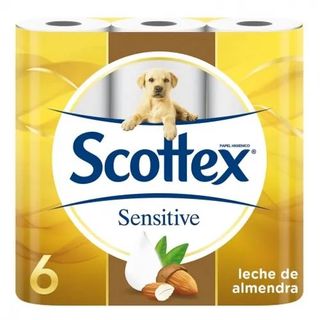 Papel Higiénico Leche Almendras Sensitive Scottex 6 Rollos.