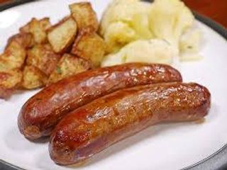 2 Beef sausages with home fries 