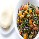 Pounded Yam with Edikaikong and Goat Meat