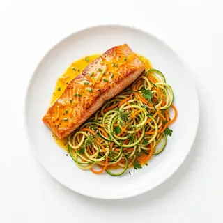 Salmón Con Salsa De Naranja Y Espaguetis De Verduras