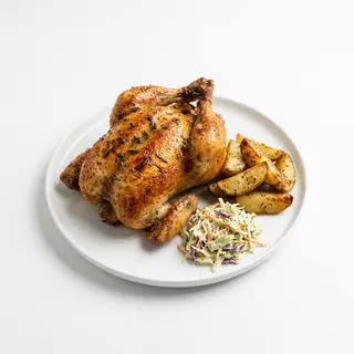 Pollo Asado Entero Con Papas Y Ensalada De Col