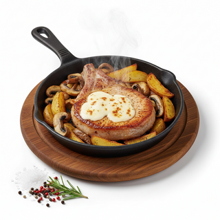 Costoletta di maiale In padella con porcini e patate al forno