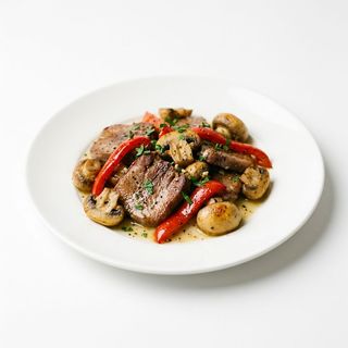 Телешки език с печурки и печена чушка в масло 200г