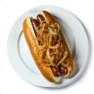 Hot-dog duży z cebulą smażoną