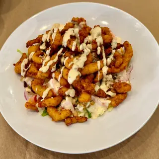 Ensalada de pollo crujiente a la mostaza antigua