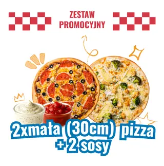 2 x mała(30cm) pizza+ 2 sosy