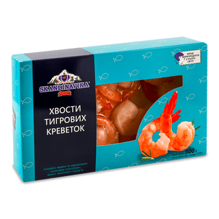 Креветки Skandinavika тигрові неочищені без голови варено-морожені (300г)