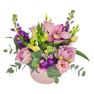 Cutie cu matiola, trandafiri si orhidee