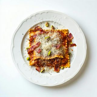 Lasagne con pistacchio e pancetta