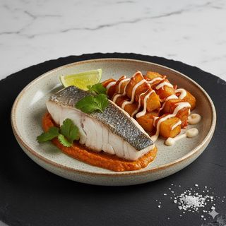Lubina Salvaje Con Patatas Versa Y Salsa Kimchi