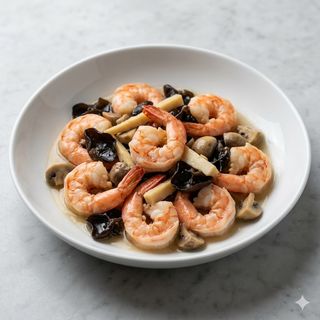 185a.Gambero, funghi e bambù